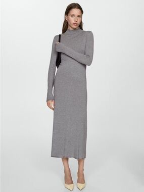 Mango Grey Long-Sleeve Maxi Knit Dress NWT
